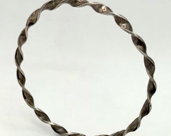 Vintage Sterling Silver Twisted Ribbon Bangle Bracelet 8 Inch Sculptural Spiral Modernist Stackable Jewelry Patina Minimalist Collector Gift