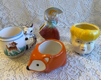 KITSCHY VINTAGE PLANTERS Assorted Lady Head Deer Mug Orange Fox Lady Hat Shabby Chic Cottage Grandma Core Gift Vintage Romantic Home Decor