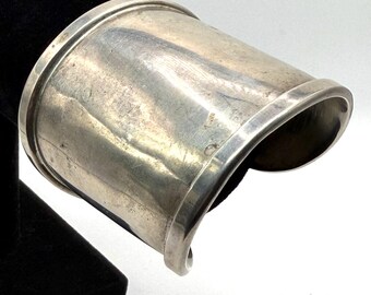Vintage Sterling Silver 925 Wide Cuff Bracelet Heavy 104.5g Chunky Modernist Sculptural Statement Jewelry Petite Wrist Cuff Collector Gift