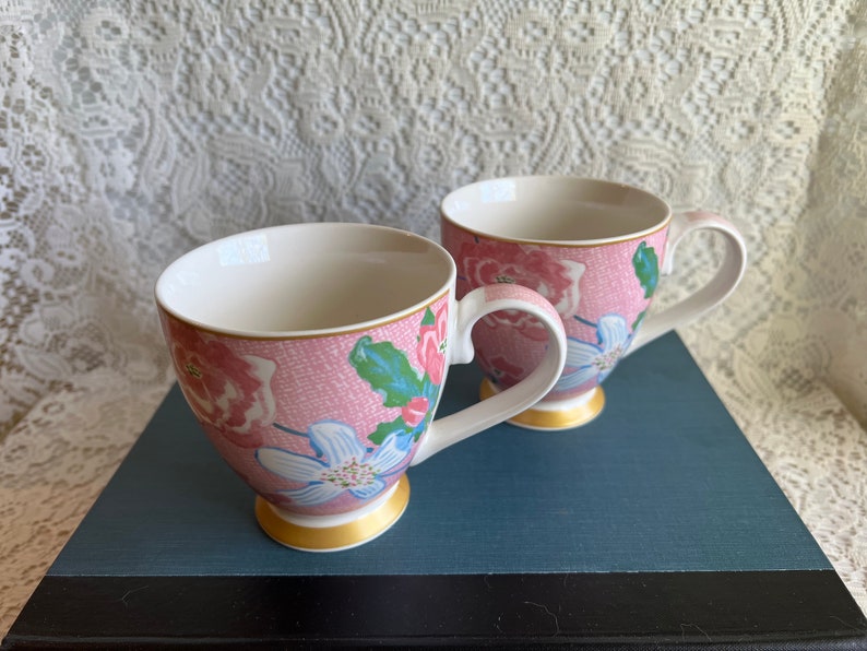 MUG INGLÉS GO Sylish Rosa Verde Oro Par Fina China Mic Dish Safe Set Hot Drinkware Café Taza de Té Decoración del Hogar Country Cottage Core Regalo imagen 3