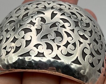 LOIS HILL CUFF Sterling Silver Scrollwork Bracelet Marked w Artist Name 925 Indonesia Weight 100+ Grams Rare Vintage Jewelry Collector Gift