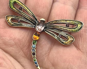 Vintage Monet Dragonfly Brooch – Romantic Multicolor Rhinestone Pin – Signed Monet Jewelry – Sweet Collector Gift