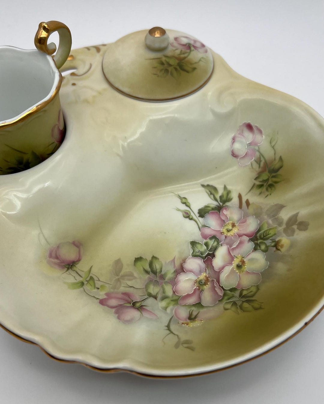ANTIQUE BERRY BOWL 1920's Nippon Hand Painted Set Floral Dish Pink Rose ...