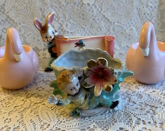 KITSCHY VINTAGE PLANTERS Assorted Bunny Baby Boy Flower Pink Flamingo Shabby Chic Cottage Grandma Core Gift Vintage Romantic Home Decor Rare