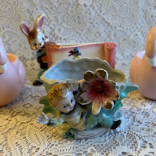 KITSCHY VINTAGE PLANTERS Assorted Bunny Baby Boy Flower Pink Flamingo Shabby Chic Cottage Grandma Core Gift Vintage Romantic Home Decor Rare