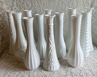 WEDDING MILK GLASS Tall Vase Style Sold Individually Shabby Chic Cottage Core Farmhouse Romantic Gift Vintage Upcycled Home Party Decor Rare