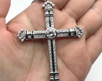 Ross-Simons Sterling Silver Cross Necklace 26 Inch Chain 925 Faith Pendant Cubic Zirconia Classic Religious Jewelry Statement Silver