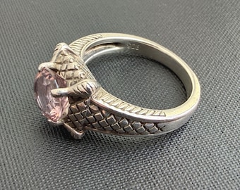 Vintage 925 Sterling Silver Dragon Claw Ring Purple Glass Reptile Scale Gothic Fantasy Size 7.75-8 Statement Collector Gift