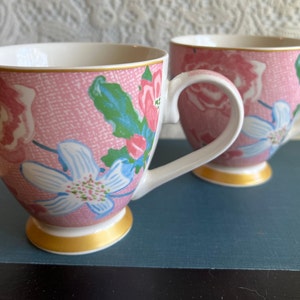 MUG INGLÉS GO Sylish Rosa Verde Oro Par Fina China Mic Dish Safe Set Hot Drinkware Café Taza de Té Decoración del Hogar Country Cottage Core Regalo imagen 2