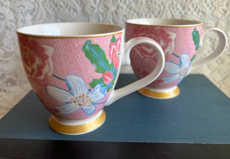 MUG INGLÉS GO Sylish Rosa Verde Oro Par Fina China Mic Dish Safe Set Hot Drinkware Café Taza de Té Decoración del Hogar Country Cottage Core Regalo imagen 2