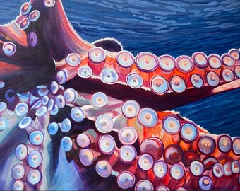 Octopus Fine Art Print, "Tentacular" Art Print, Octopus Art, Red Octopus Wall Art, Red Octopus, Red Octopus Tentacles