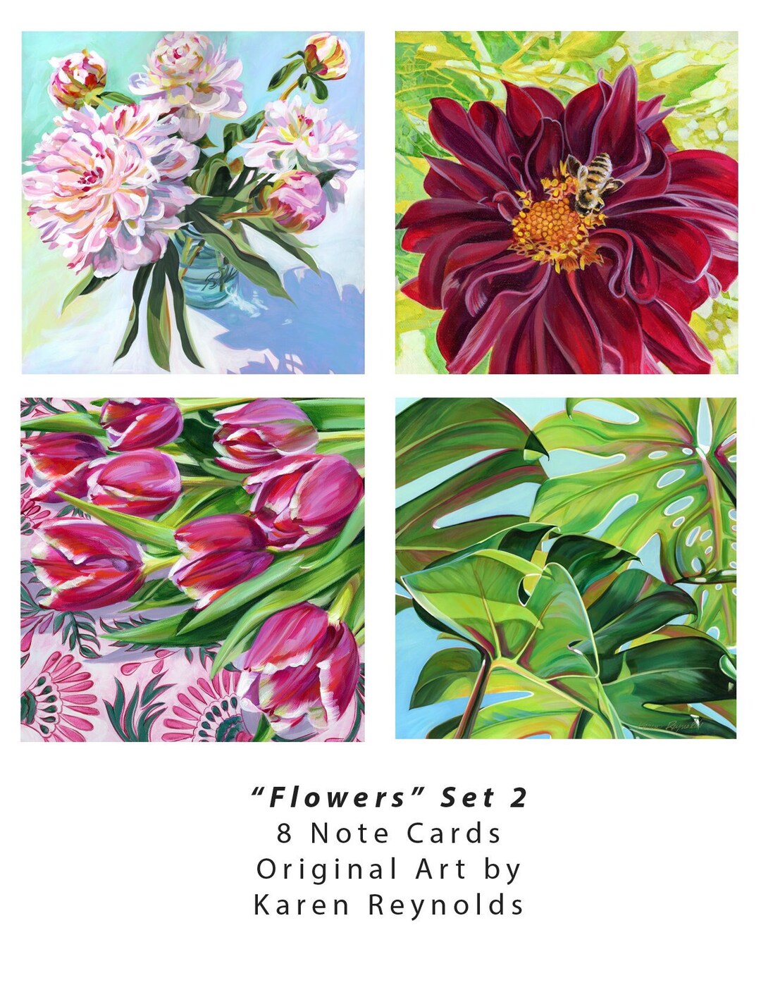 Set of 8 Notecards, Floral Themed, Folded, Blank Inside With Matching ...
