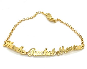 Personalized Name Bracelet Script Style, solid 14kt Yellow Gold.