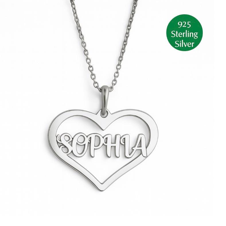 Personalized Name Heart Necklace in Sterling Silver - Custom Name…