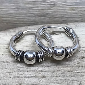 Aros sencillos con bola de 10 mm (0,39&quot;), aros pequeños con bola, regalo para ella, aros hechos a mano con bola IZS211