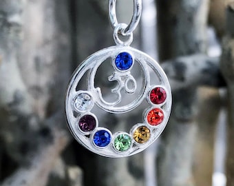 Silver Om Pendant, Chakra Necklace, OM Necklace, 7 Chakra Necklace, Chakra Stones, Chakra Pendant, Yoga Necklace, Healing Crystals, HDR057