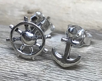 925 Sterling Silver Hooks Silver Alloy Dangle Sailor Boat Anchor Earrings