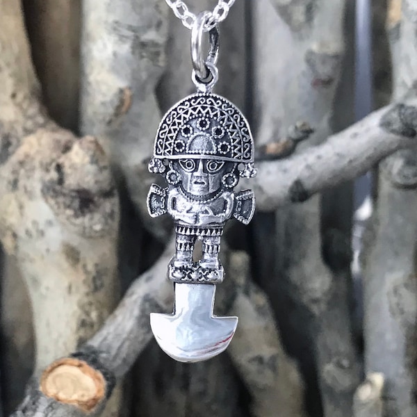 Collier Tumi en argent, Lune Inca Couteau Tumi Dieu Soleil, Collier pendentif en argent Dieu Protection CLT111