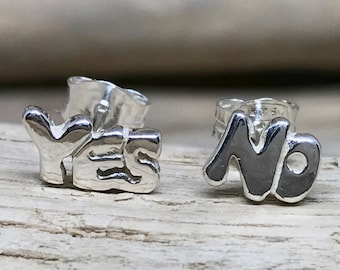 925 Sterling Silver YES NO Stud Earrings, Sterling Silver