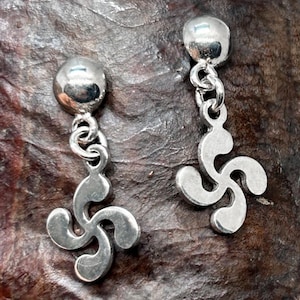 Sterling Silver Lauburu Earrings , Basque Symbol Jewelry,  Handmade Minimalist Drop Earrings,  Unique Basque Heritage Gift  KB113