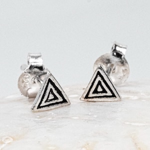 Tiny Triangle Earrings Sterling Silver Studs, 4.2x4.5mm Sacred Geometry Earrings, Minimalist Silver Earrings for Everyday Wear CRS156