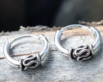 Sterling Silver Bali Hoop Earrings: Twisted 8mm Handmade Hoops