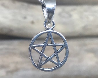 Sterling Silver Pentagram Pendant Necklace, Wiccan Jewelry