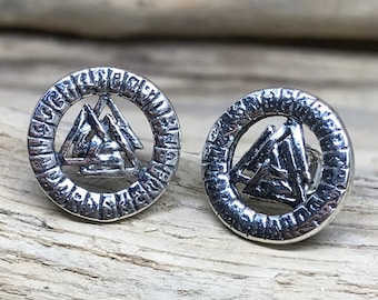 Valknut Earrings, Viking Earrings, Valknut Stud Earrings, Odin Earrings, Viking, Norse Earrings, Runic Earrings HGP105