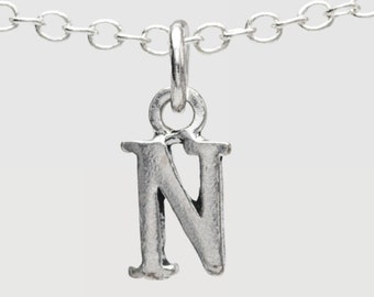 Encanto de letra N de plata de ley 925, encanto de plata de ley N, encantos iniciales, encanto de letra, collar N, colgante N, encanto N IZS060