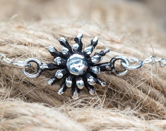Pulseira Eguzkilore em Prata de Lei: 20 cm Ajustável, Joia Basca com Girassol