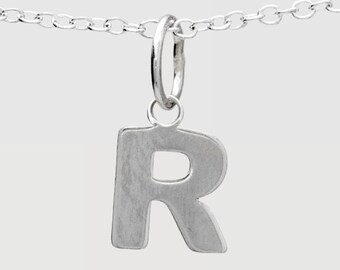 Encanto de letra R, encanto de plata esterlina R, encantos iniciales, encanto de letra, collar R, colgante R, encanto R TNA048