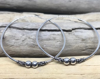 40mm (1.57") Sterling Silver Hoop Earrings, gifts for her, Bali Hoop Earrings,Hand Made Hoops, Bali Earrings, Boho Earring HDR113