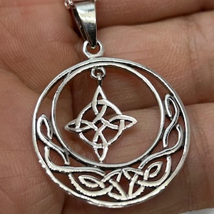 Sterling Silver Witch Knot Pendant with Celtic Knots and Half Moon Design CLT005