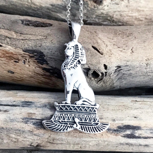 Sphinx Necklace, Silver Sphinx Pharaoh Pendant Necklace. Gift for her,  Pharaoh Pendant Necklace, Egyptian Jewelry, Sphinx Necklace EVM080