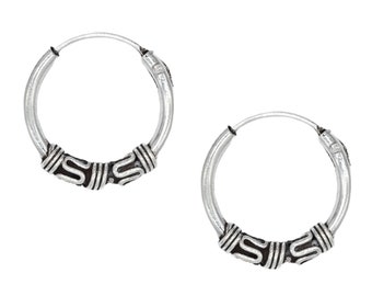 12mm (0.47") Sterling Silver Hoop Earrings, gifts for her, Bali Hoop Earrings,Hand Made Hoops, Bali Earrings, Boho Earring MAD020