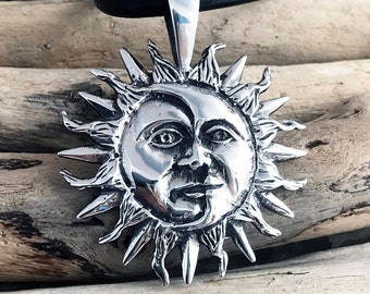 Sterling Silver Sun & Moon Eclipse Silver Necklace Pendant Sun Moon Soulmate MAD