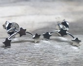 Sterling Silver Star Ear Climber, Star ear crawlers, ear climber earrings, three star studs, star earrings, triple star studs CRS127