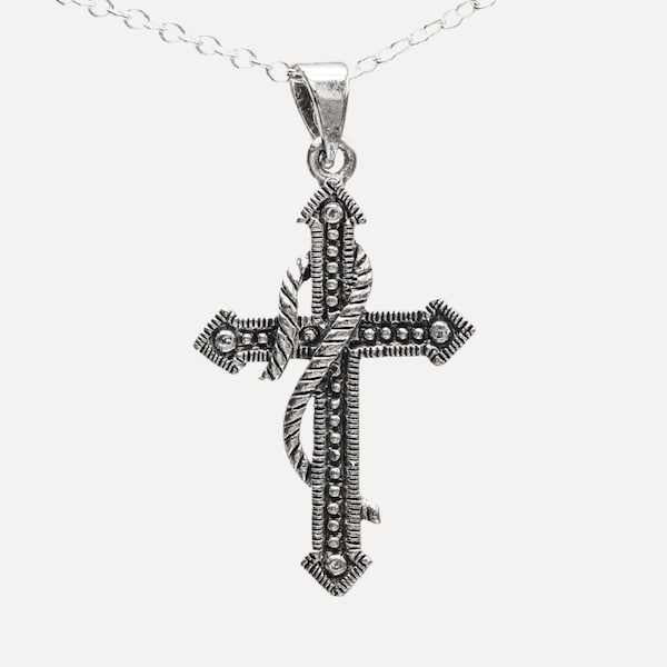 925 Sterling Silver Twisted Cross Pendant Necklace with Chain TNA078