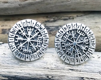 Vegvisir, Runic Compass, Norse Compass Stud Earrings, The Vegvisir Stud Silver Earrings, Viking Symbol, Asatru Talisman VTS123