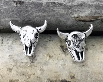 Sterling Silver Cow Skull Stud Earrings, Western Jewelry