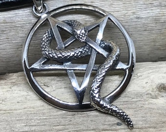 Sterling Silver Pentagram Snake Pendant Necklace MAD034