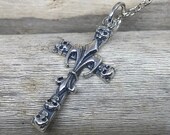 925 Solid Sterling Silver Hand Made Skull Cross Pendant Necklace EVM008