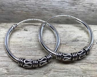 14mm (0.55") Sterling Silver Hoop Earrings, gifts for her, Bali Hoop Earrings,Hand Made Hoops, Bali Earrings, Boho Earring VTS047