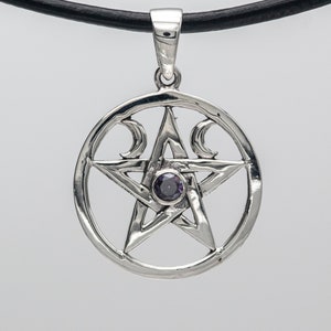 Moon Pentacle Silver Pendant with Amethyst Stone HGP058