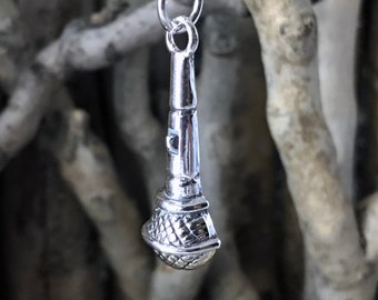 Microphone Necklace, Sterling Silver Microphone Pendant, Music Necklace, Karaoke Gifts, Music Jewelry HDR031