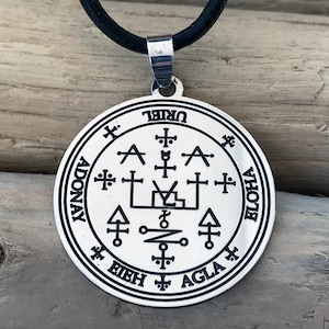 Sterling Silver Archangel Uriel Seal Pendant Necklace 28x28mm with Black Leather Cord, Spiritual Amulet, Angelic Protection Jewelry CLT024