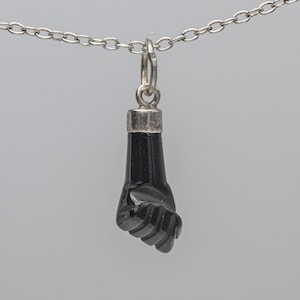 Sterlingzilver en Jet Figa hanger ketting Figa hand bedel hanger ketting hand geluk bedel hanger ketting CLT124