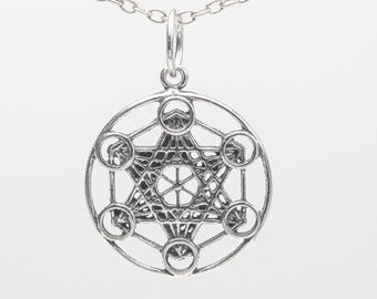 Silver Metatron Pendant with Chain, Metatron Cube Pendant, Metatron Archangel Pendant Necklace, Merkaba Pendant HGP024