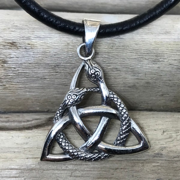 Sterling Silver Triquetra Snake Ouroboros Uroborus Pendant Necklace CLT163