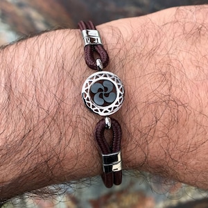 Basque Cross Lauburu Stainless Steel Bracelet with Adjustable Multilayer Cord
